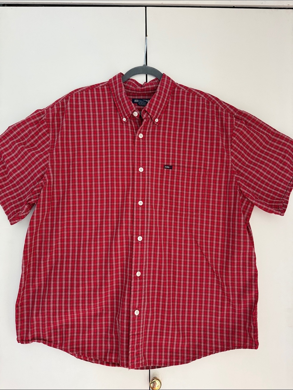 Aeropostale Red Plaid Short Sleeve Button-Down Shirt
